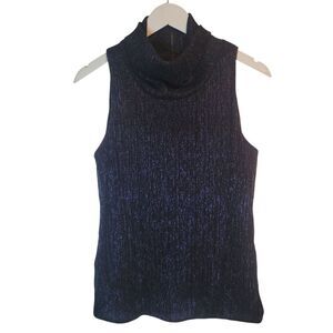 Blue Sparkle Black Sleeveless Cowl Blouse